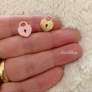 2 Dainty Pink Enamel Lock Heart Charms